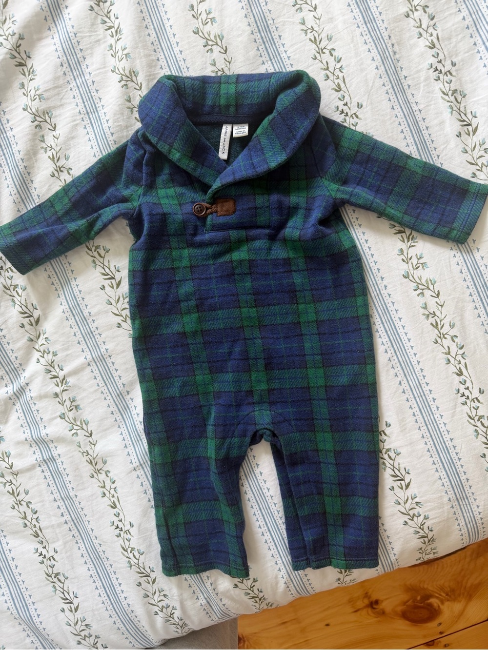 Janie and Jack Green & Navy Plaid Shawl-Collar One-Piece